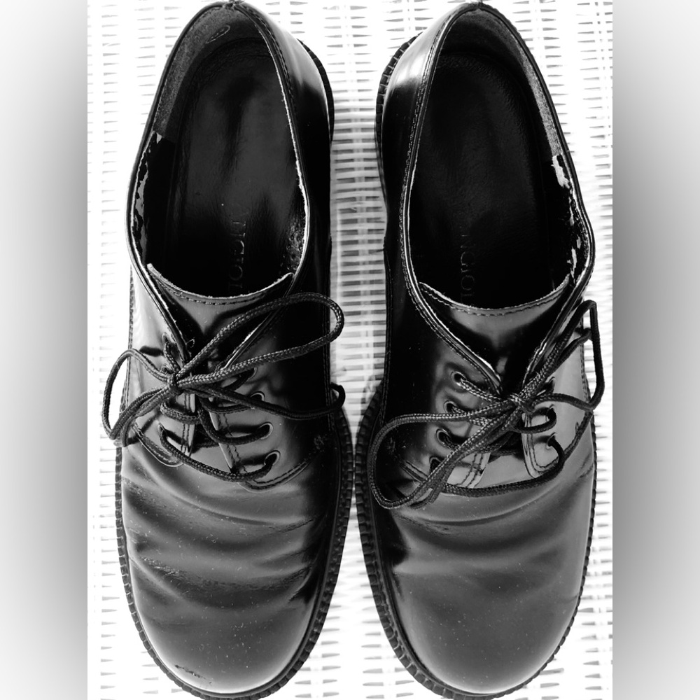 Enzo Angiolini 90s Black Leather Lace-Up Oxford, lug sole Shoes sz 7.5M - Picture 3 of 16